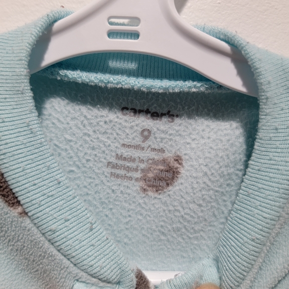 Carter's Light Blue Footed Onesie with Bear Design Sz 9 Months - Picture 2 of 3